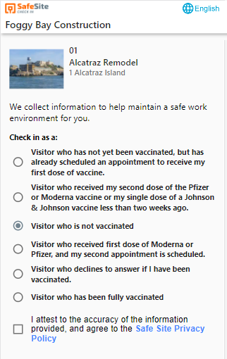 Safe Site Check In digital check-in app