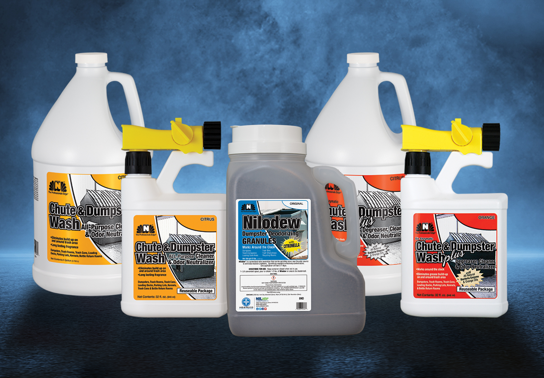 Hospeco Nilodor cleaners for dumpsters