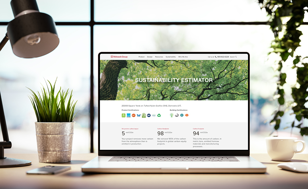 Mohawk Group Sustainability Estimator tool on laptop