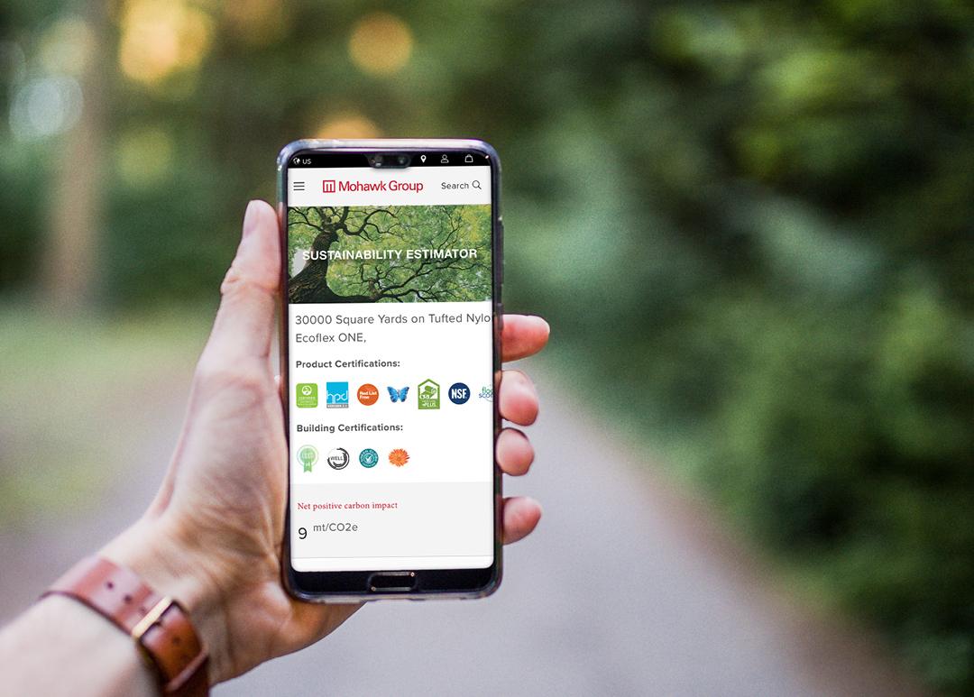 Mohawk Group Sustainability Estimator tool on smartphone