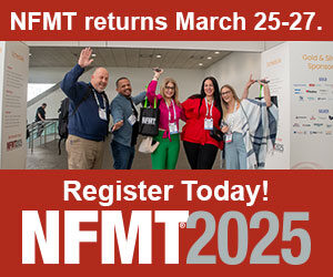 NFMT 2025 red event banner with attendees waving