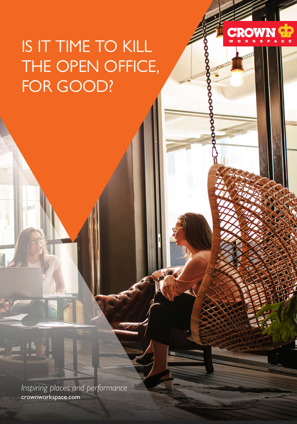 publication image with orange triangle and 2 women talking