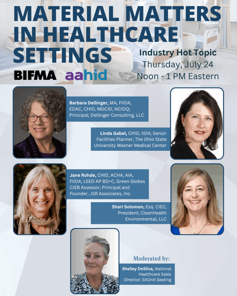 BIFMA webinar announcement with headshots of 5 female speakers