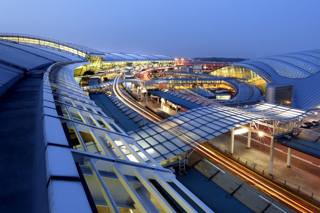 View from the top of the lighted Incheon International Airport