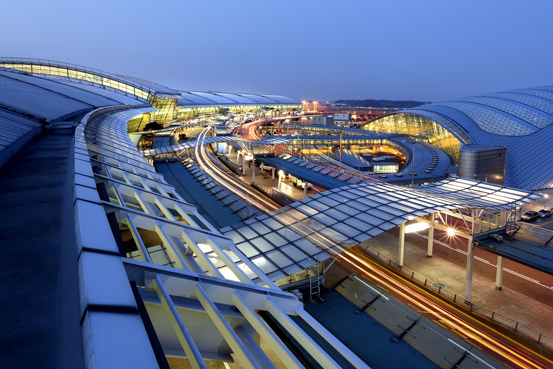 View from the top of the lighted Incheon International Airport
