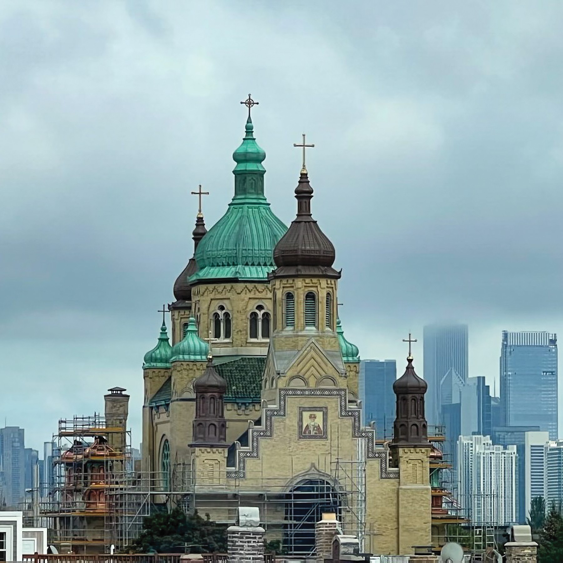 St. Nicholas Ukrainian Catholic Cathedral with green and dark copper domes