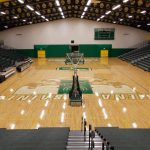 Hardwood sports flooring in a gym