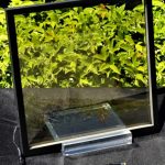 A square foot piece of clear solar glass on a stand