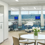 Multiple-use area with beige flooring