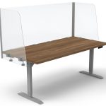 HAT Collective adjustable-height tables and acrylic wrap barriers