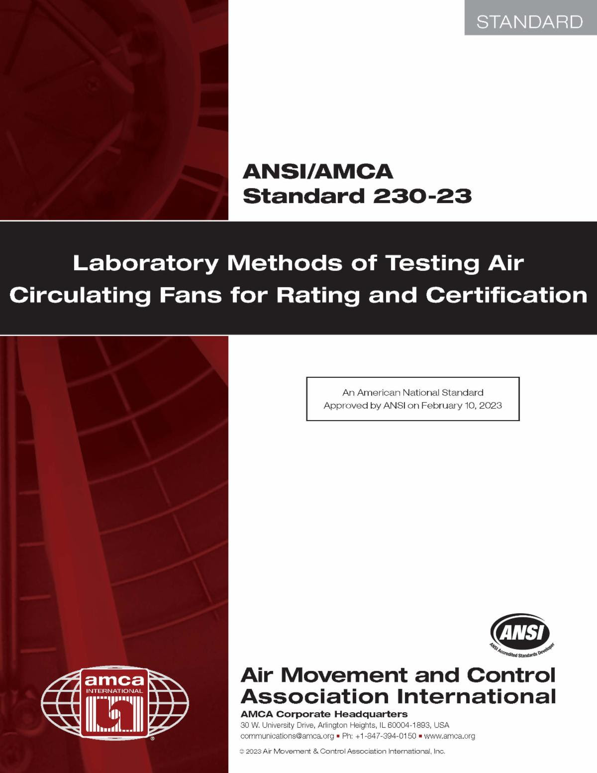 Laboratory Methods of Testing Air-Circulating Fans for Rating and Certification.