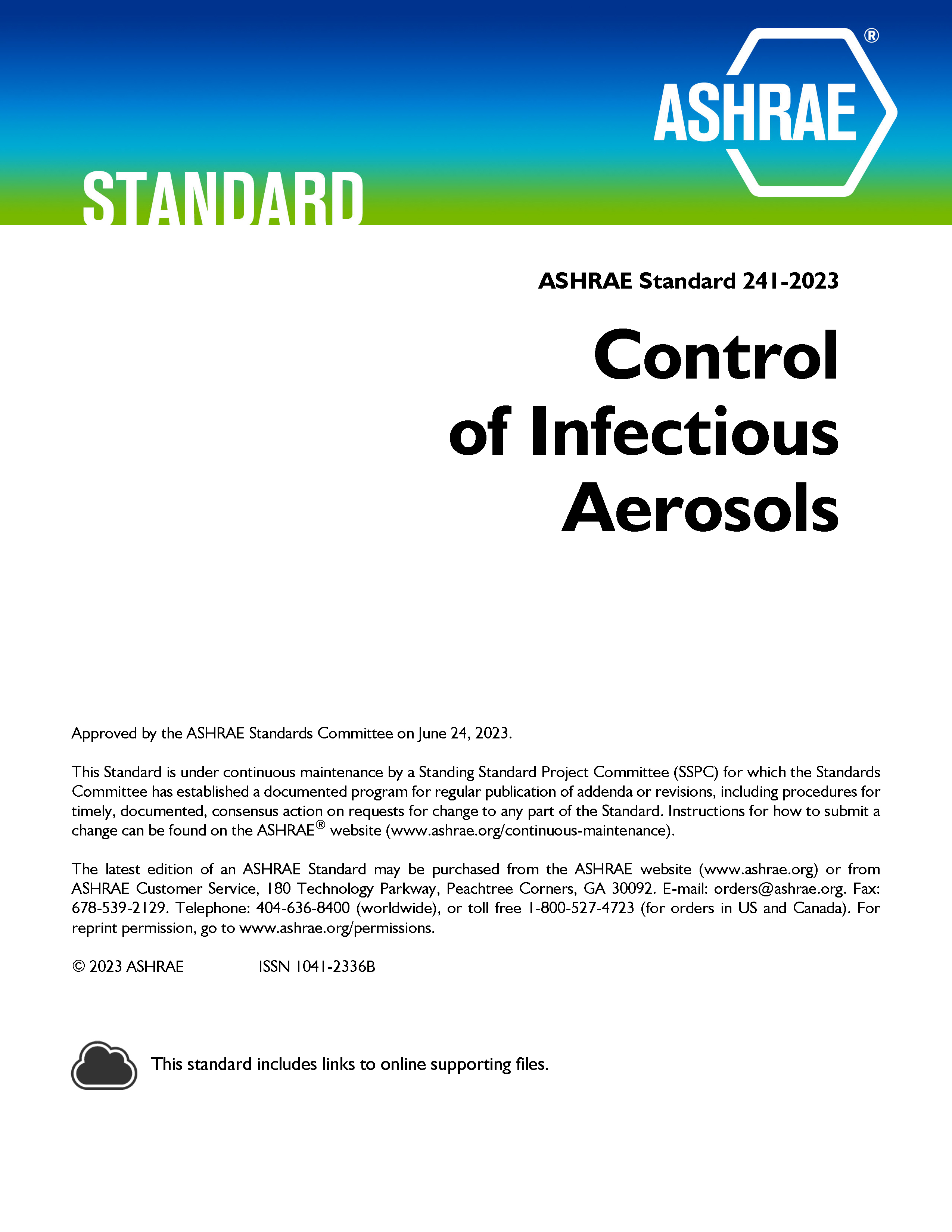 ASHRAE 241-2023 Control of Infectious Aerosols cover