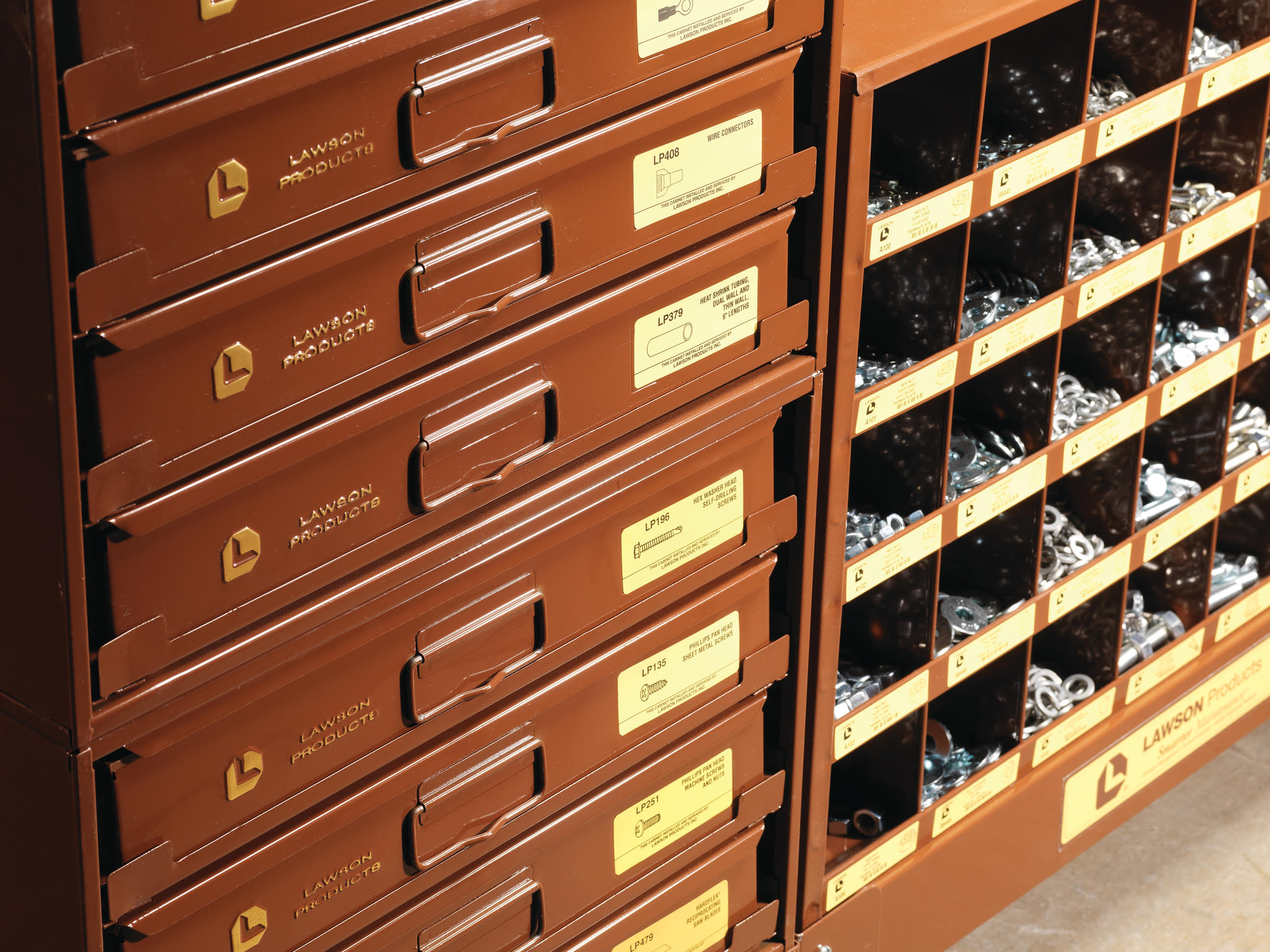 Lawson Products inventory storage cabinets help businesses reduce downtime