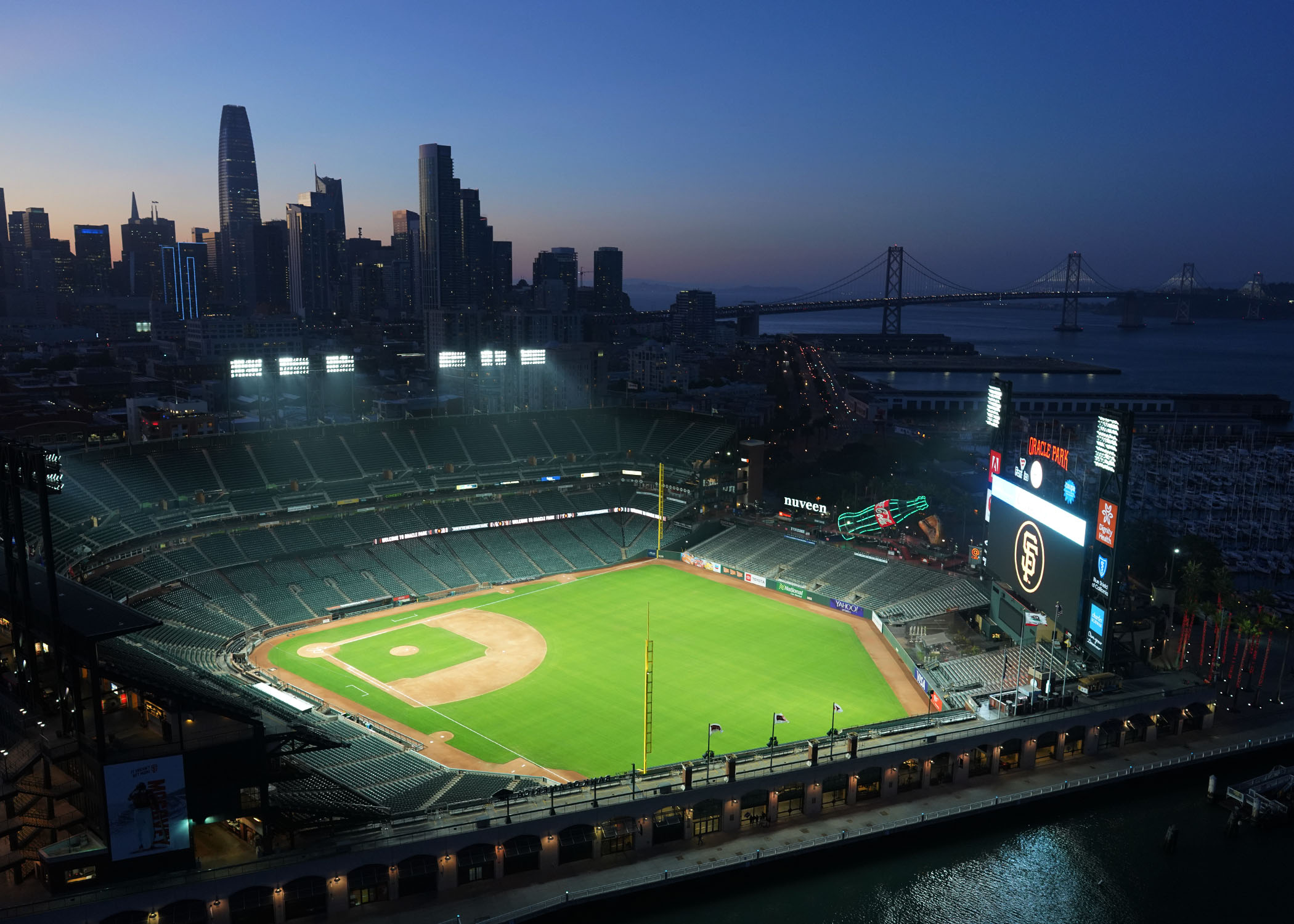 Giants Oracle Park at night - ABM providing parking management