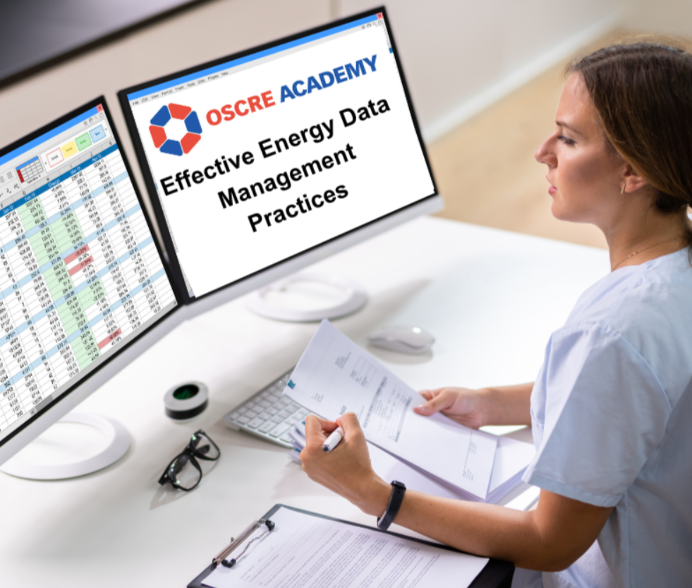 Woman taking OSCRE Academy course: Effective Energy Data Mangement Practices