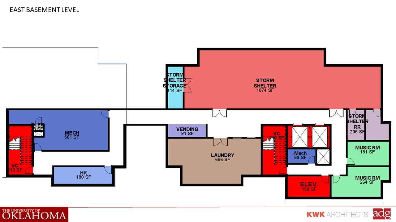 Plan for basement-level reinforced rooms at U. of Oklahoma